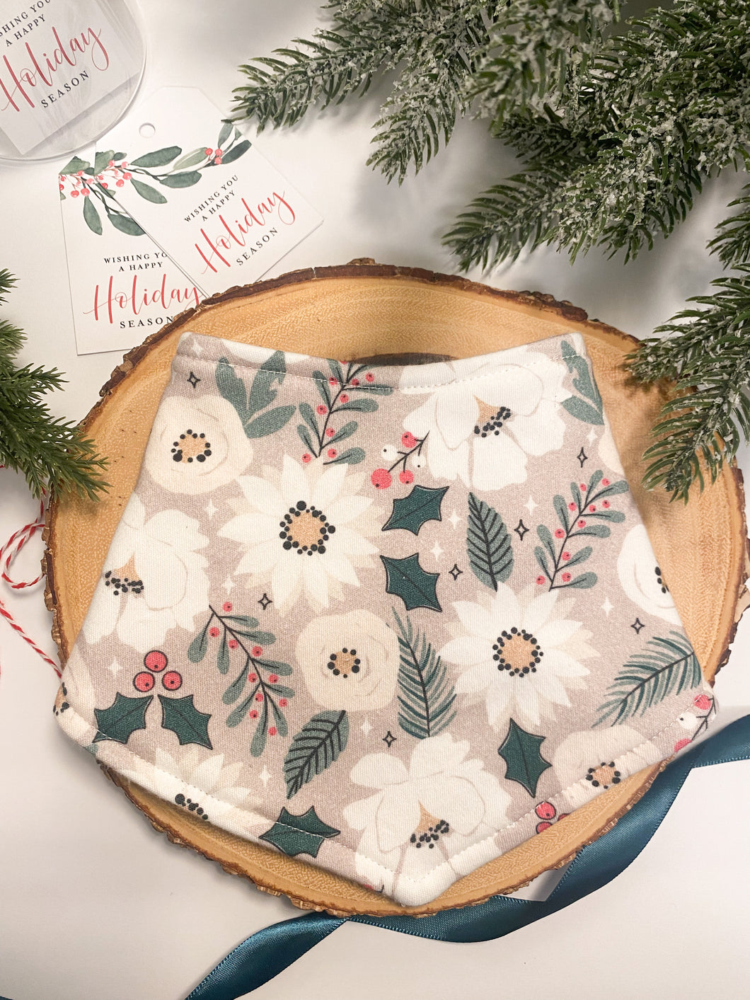 Organic Cotton Knit Holiday Florals Bib